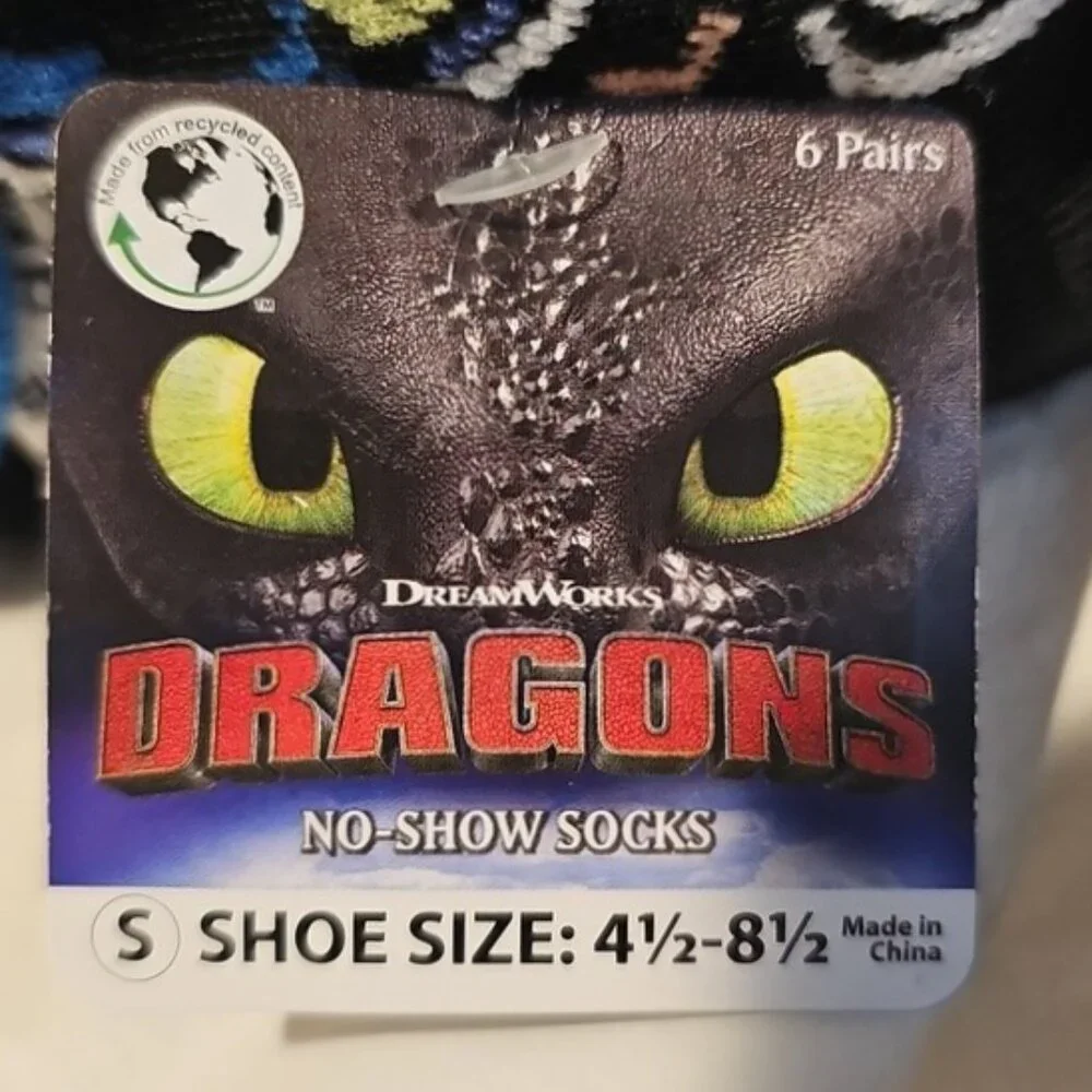 How To Train Your Dragon, Boys No-Show Socks, 6-Pack, Size Small New